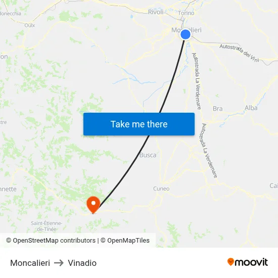 Moncalieri to Vinadio map