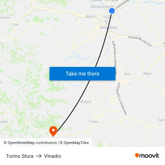 Turin Stura to Vinadio map