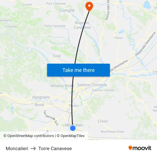 Moncalieri to Torre Canavese map