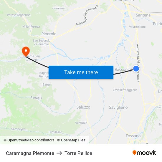 Caramagna Piemonte to Torre Pellice map