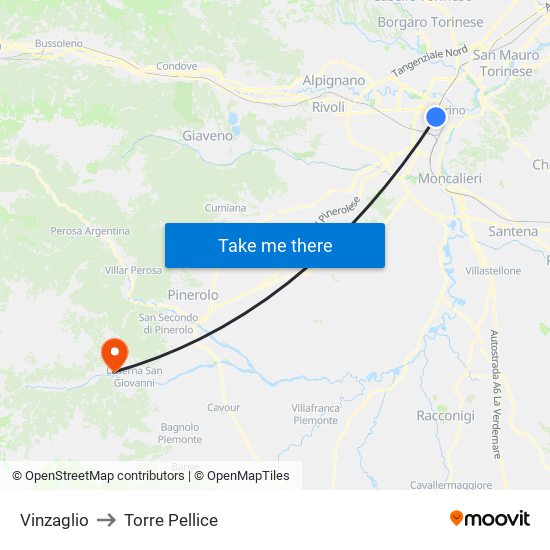 Vinzaglio to Torre Pellice map