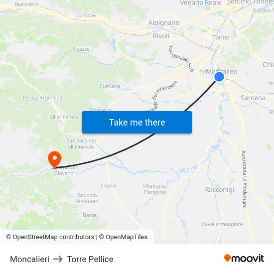 Moncalieri to Torre Pellice map