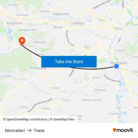 Moncalieri to Trana map