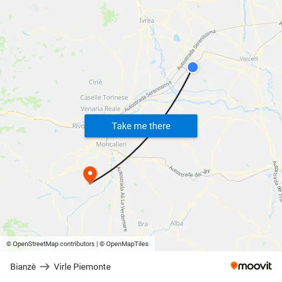 Bianzè to Virle Piemonte map