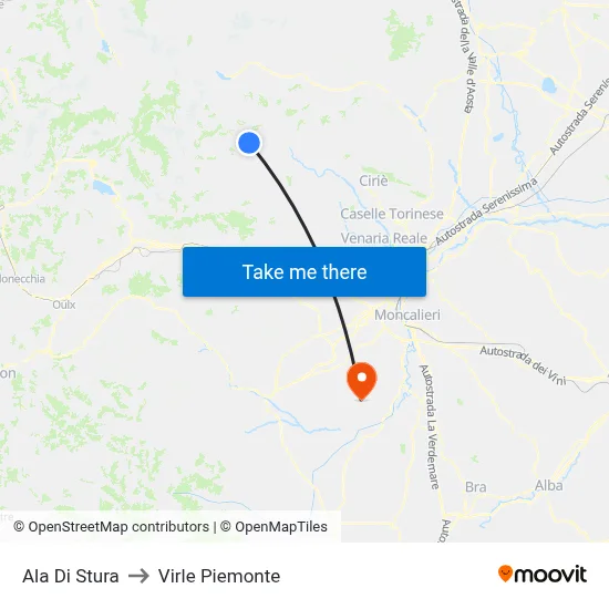 Ala Di Stura to Virle Piemonte map
