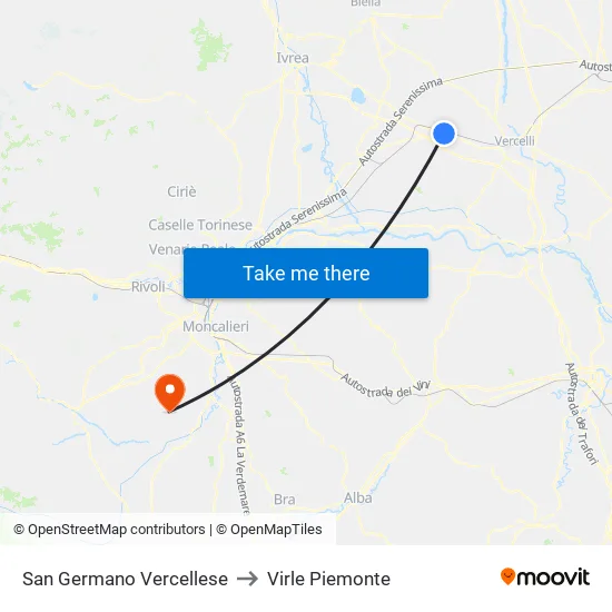 San Germano Vercellese to Virle Piemonte map