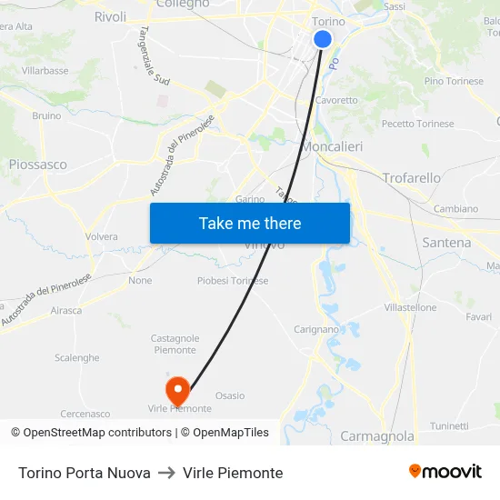 Turin Porta Nuova to Virle Piemonte map