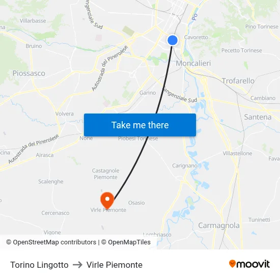 Turin Lingotto to Virle Piemonte map