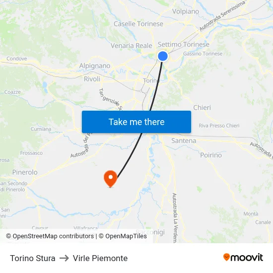 Turin Stura to Virle Piemonte map