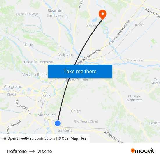 Trofarello to Vische map
