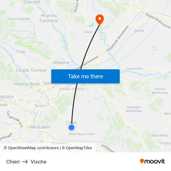 Chieri to Vische map