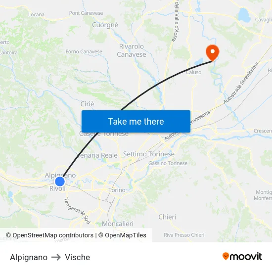 Alpignano to Vische map