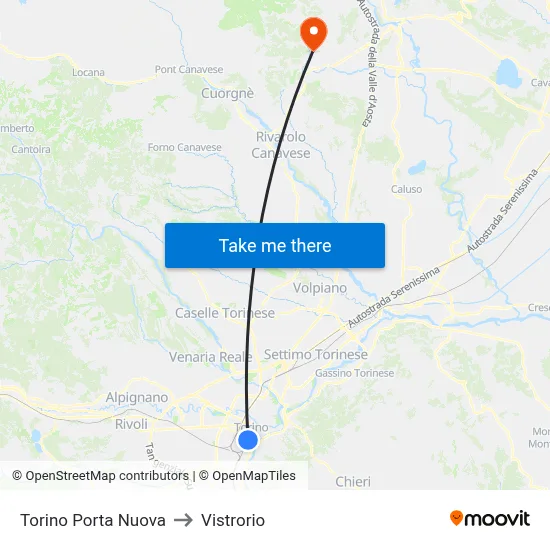 Turin Porta Nuova to Vistrorio map
