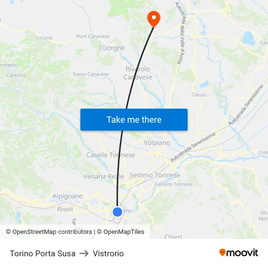 Turin Porta Susa to Vistrorio map