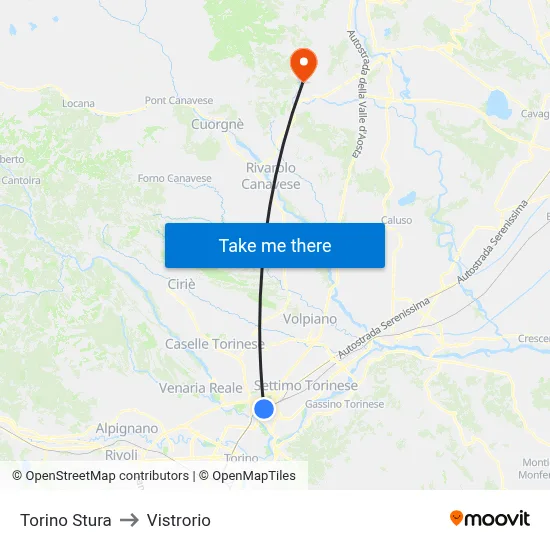 Turin Stura to Vistrorio map