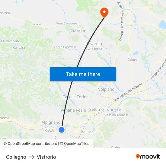 Collegno to Vistrorio map
