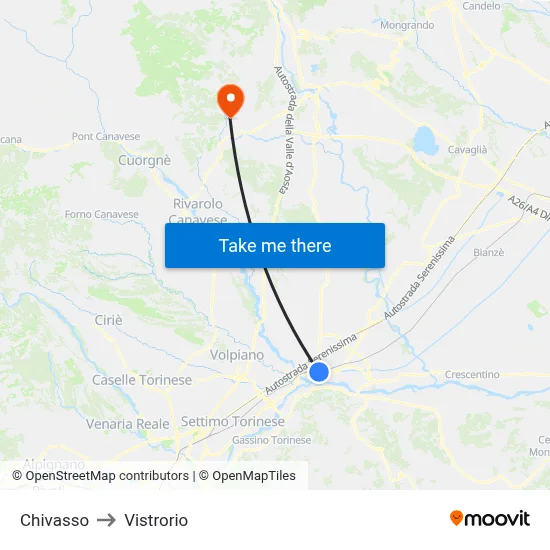 Chivasso to Vistrorio map