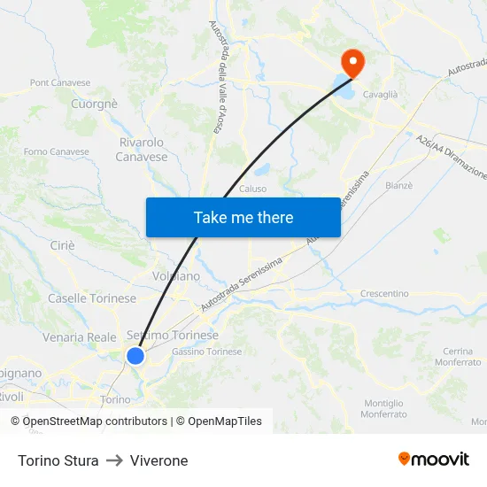 Turin Stura to Viverone map