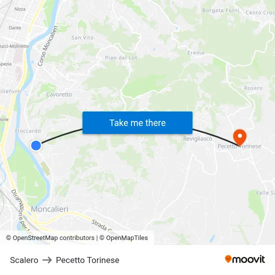 Scalero to Pecetto Torinese map