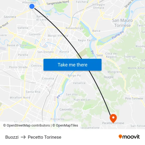 Buozzi to Pecetto Torinese map