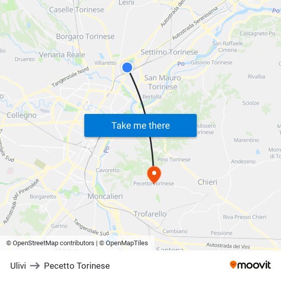 Ulivi to Pecetto Torinese map