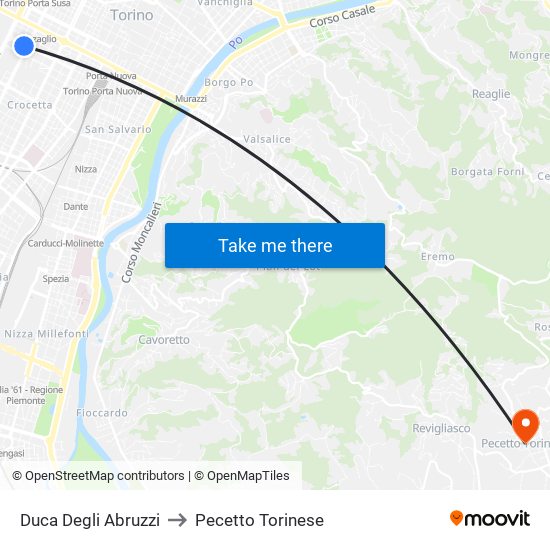 Duca Degli Abruzzi to Pecetto Torinese map