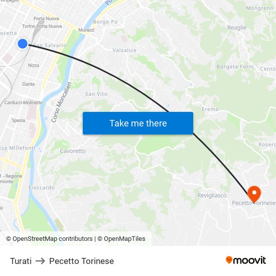 Turati to Pecetto Torinese map