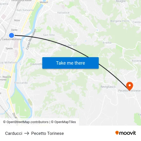 Carducci to Pecetto Torinese map