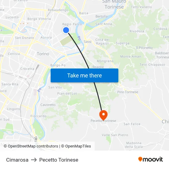 Cimarosa to Pecetto Torinese map