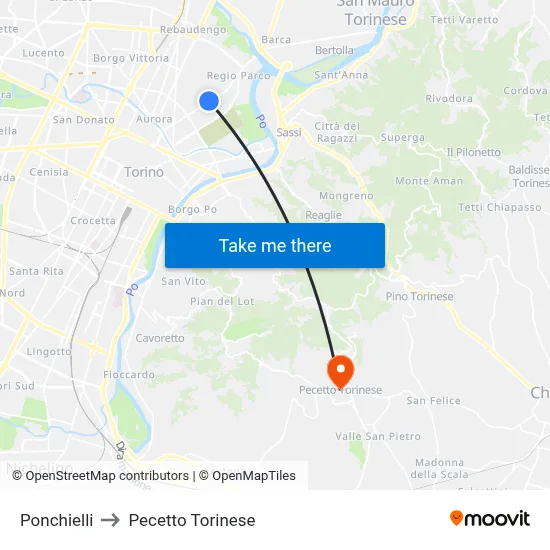 Ponchielli to Pecetto Torinese map
