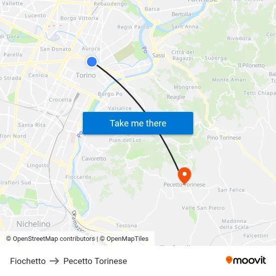 Fiochetto to Pecetto Torinese map