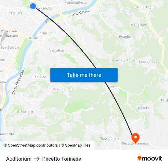 Auditorium to Pecetto Torinese map