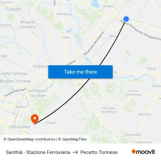 Santhià - Railway Station to Pecetto Torinese map