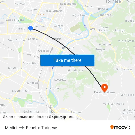 Medici to Pecetto Torinese map