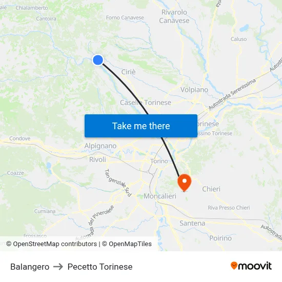 Balangero to Pecetto Torinese map