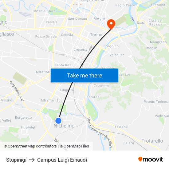 Stupinigi to Campus Luigi Einaudi map