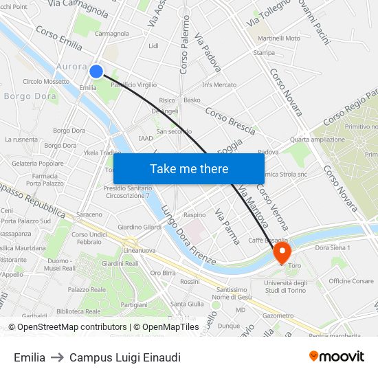 Emilia to Campus Luigi Einaudi map