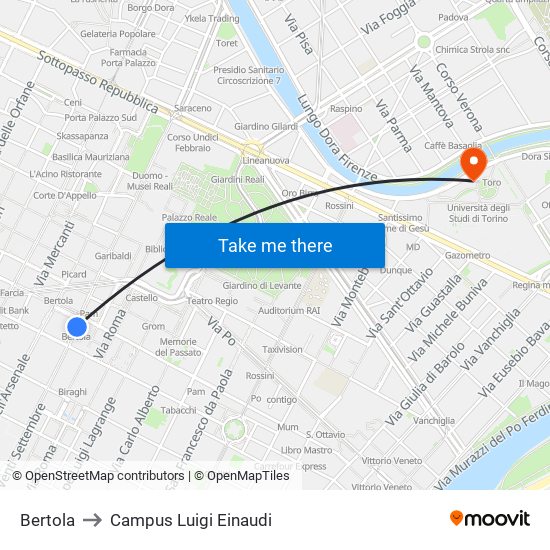 Bertola to Campus Luigi Einaudi map