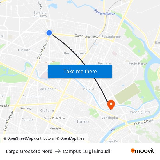 Largo Grosseto Nord to Campus Luigi Einaudi map