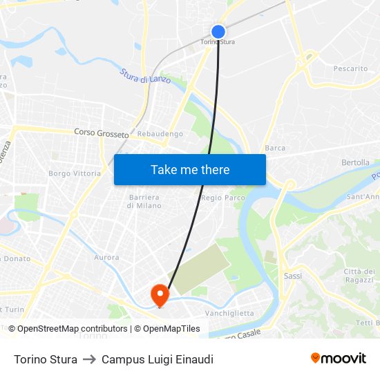 Torino Stura to Campus Luigi Einaudi map