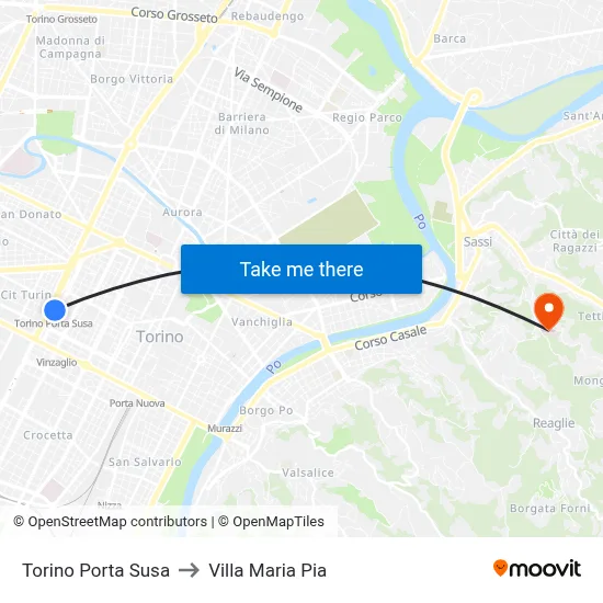 Turin Porta Susa to Villa Maria Pia map