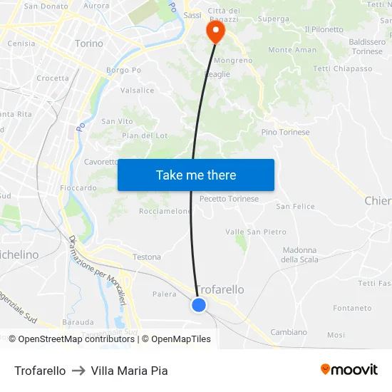 Trofarello to Villa Maria Pia map
