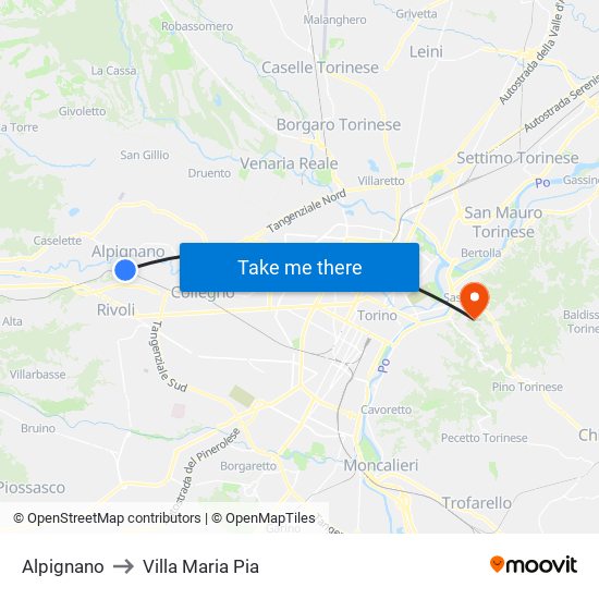 Alpignano to Villa Maria Pia map