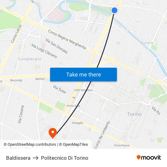 Baldissera to Politecnico Di Torino map