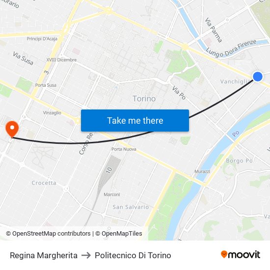 Regina Margherita to Politecnico Di Torino map