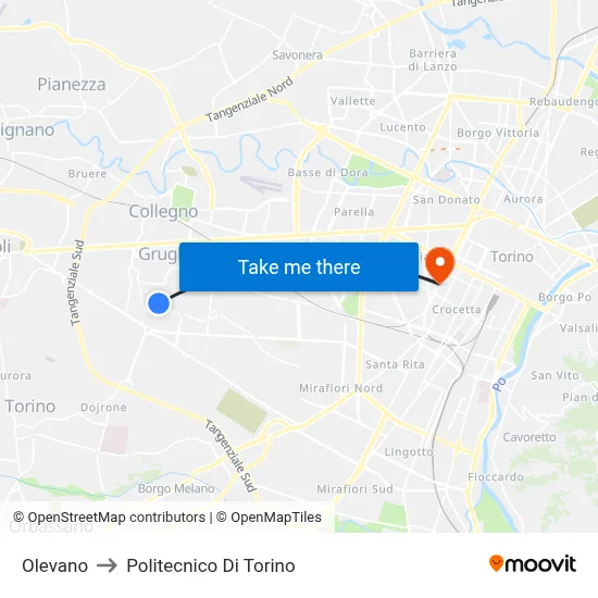 Olevano to Polytechnic of Turin map