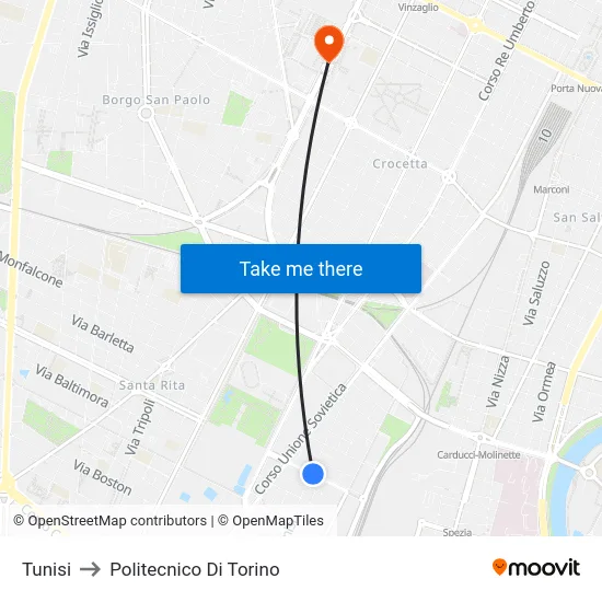 Tunisi to Politecnico Di Torino map
