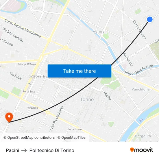 Pacini to Polytechnic of Turin map