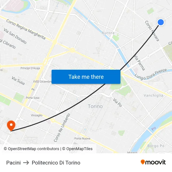 Pacini to Polytechnic of Turin map