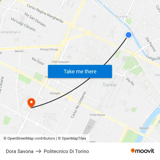 Dora Savona to Polytechnic of Turin map